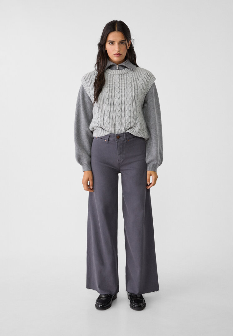 Stradivarius Pantaloni Straight Fit Minimaliști Gris Amestec 42