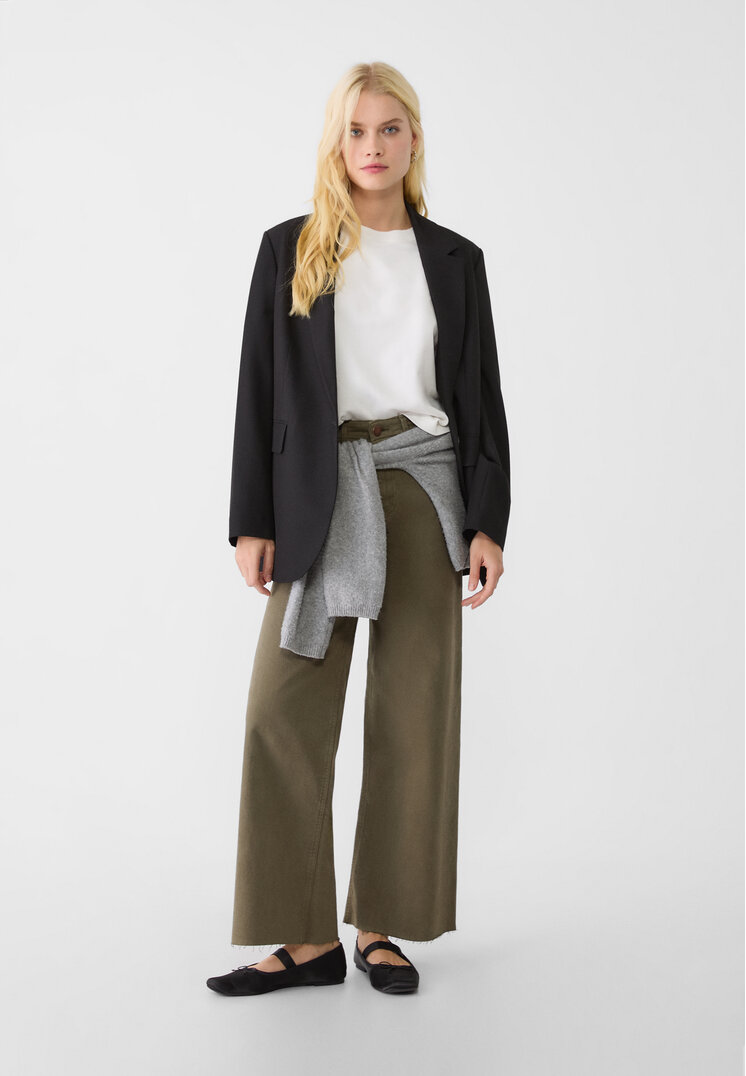 Stradivarius Pantaloni Straight Fit Minimaliști Kaki 44