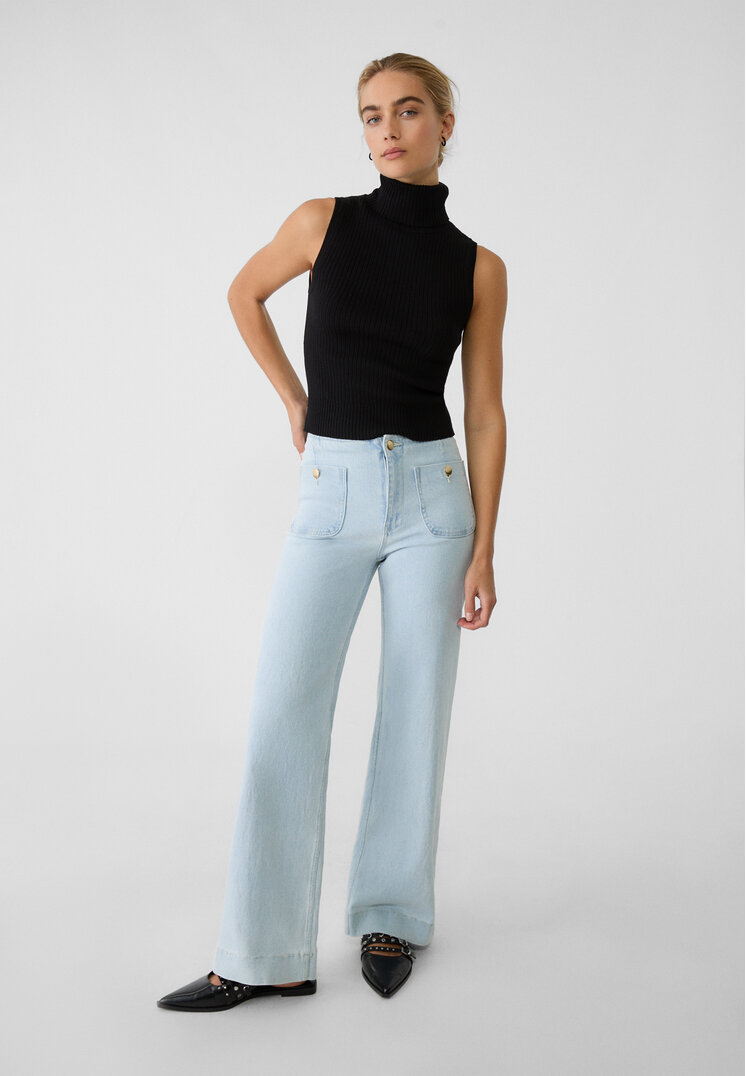 Stradivarius D77 Blugi Minimaliști Cu Buzunare Denim Albastru 36