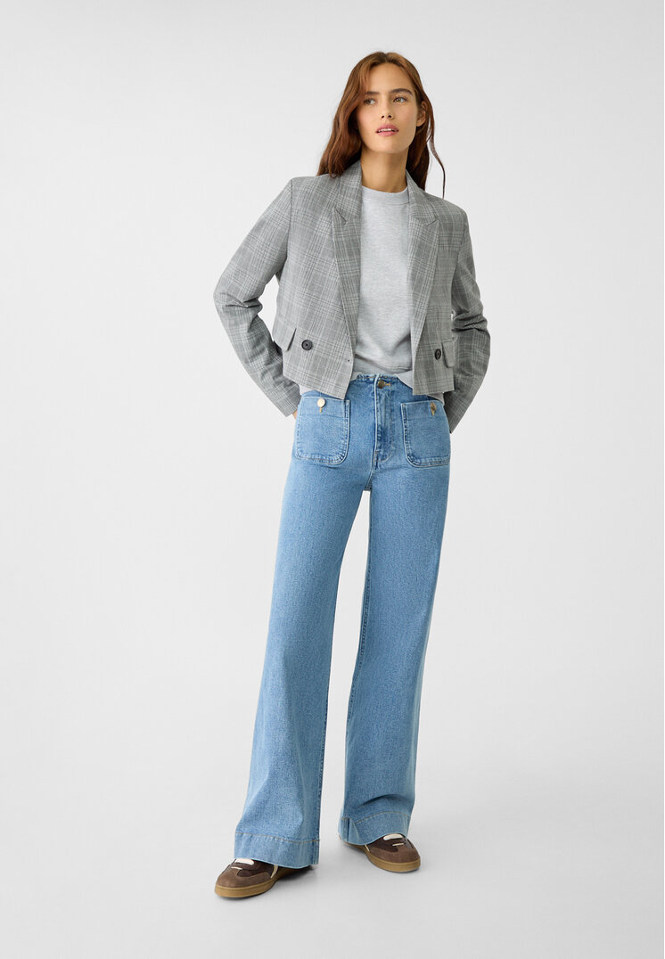 Stradivarius D77 Blugi Minimaliști Cu Buzunare Denim Albastru 38