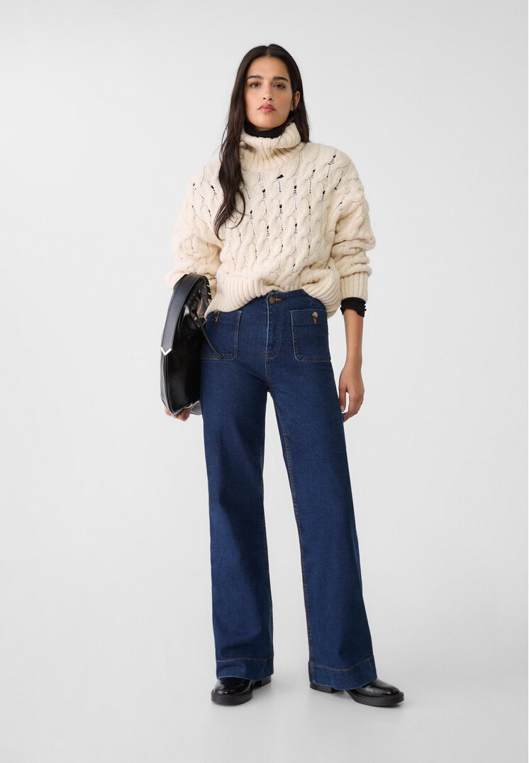 Stradivarius D77 Blugi Minimaliști Cu Buzunare Denim Albastru 38