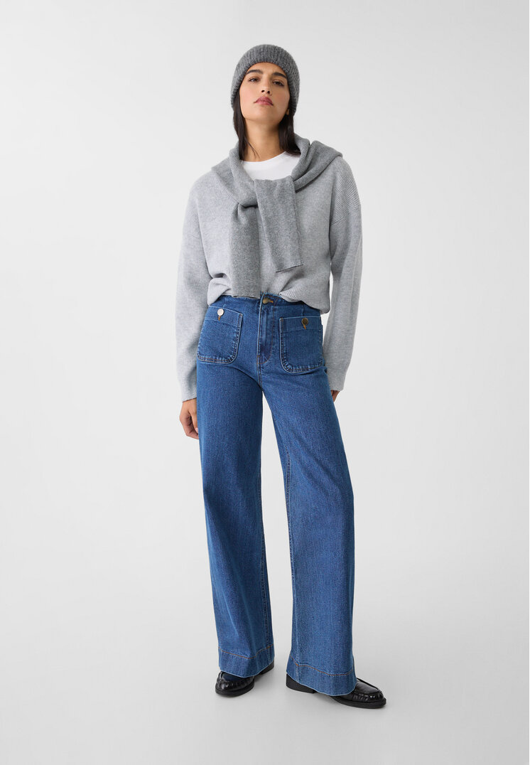 Stradivarius D77 Blugi Minimaliști Cu Buzunare Denim 40