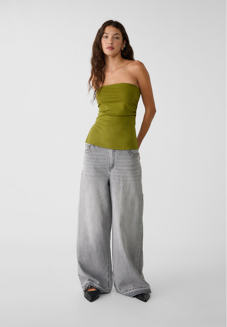

Stradivarius D99 Jeans Wide Loose schwarzer Denim 42