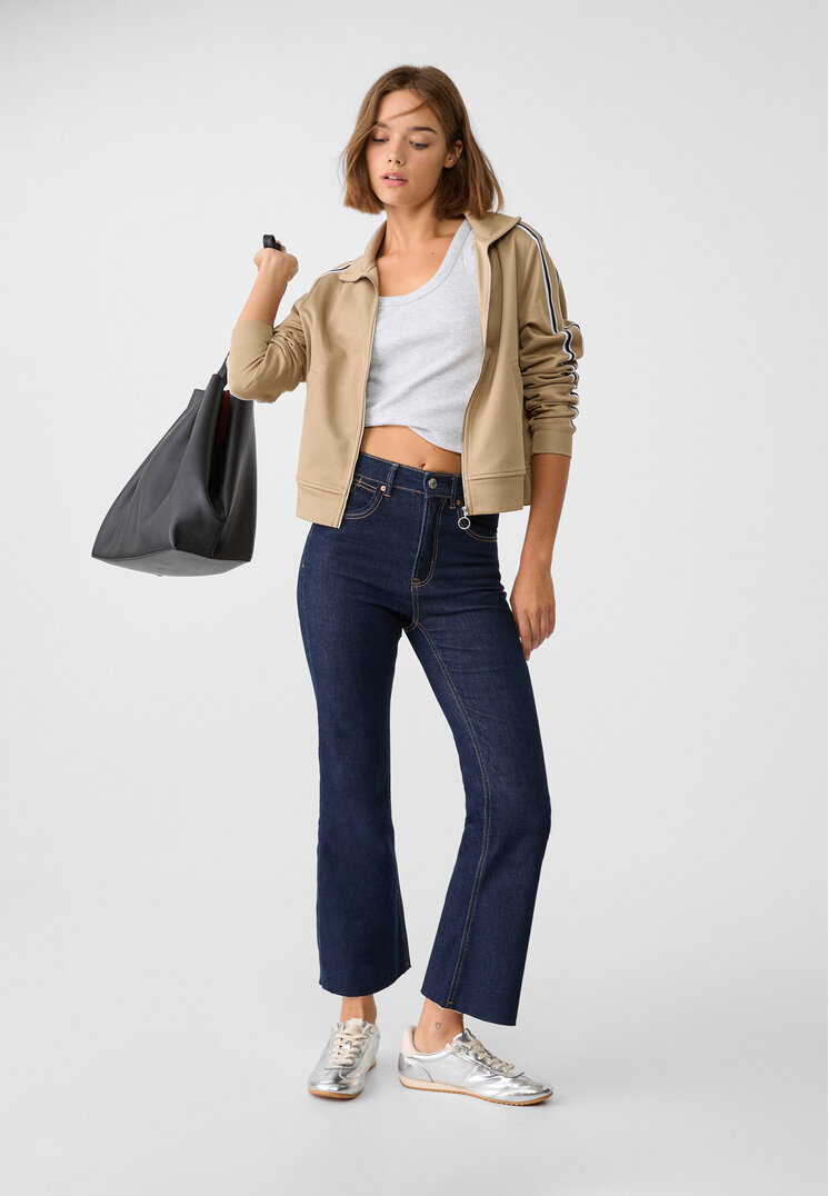 Stradivarius Blugi D78 Cropped Evazați Denim Albastru Închis 32
