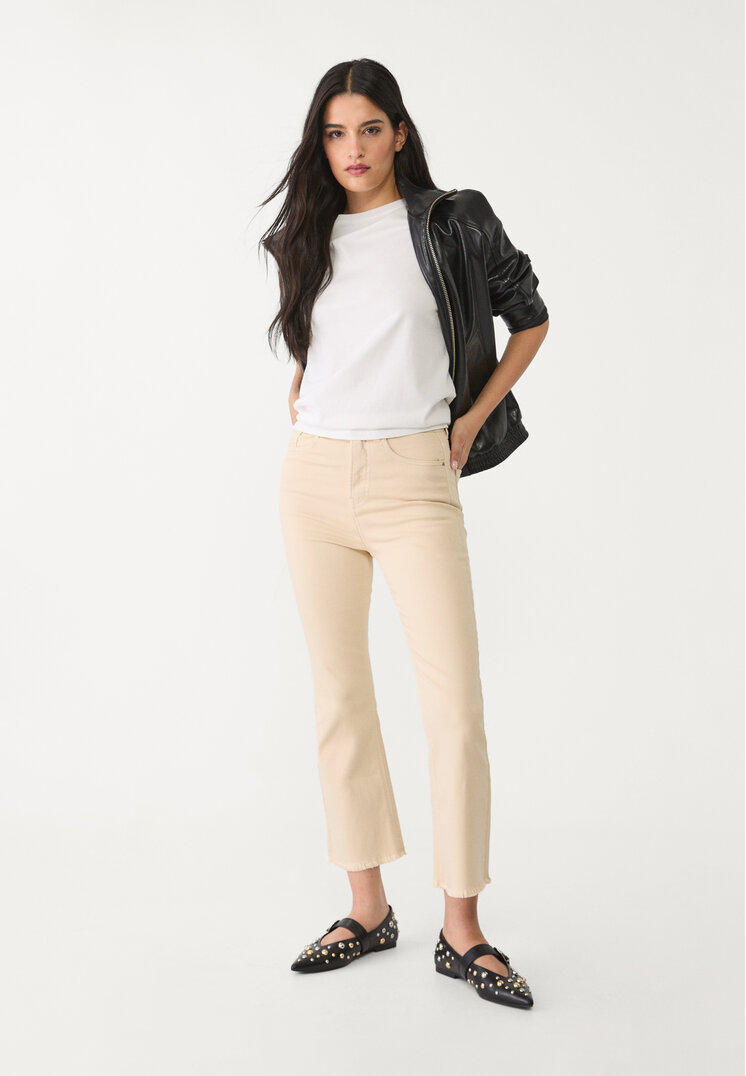 Stradivarius Blugi D78 Cropped Evazați Din Serj Piatră 36