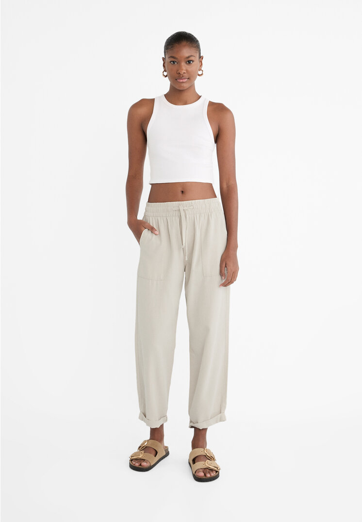 

Stradivarius Fließende Twillhose Grau Melange XS