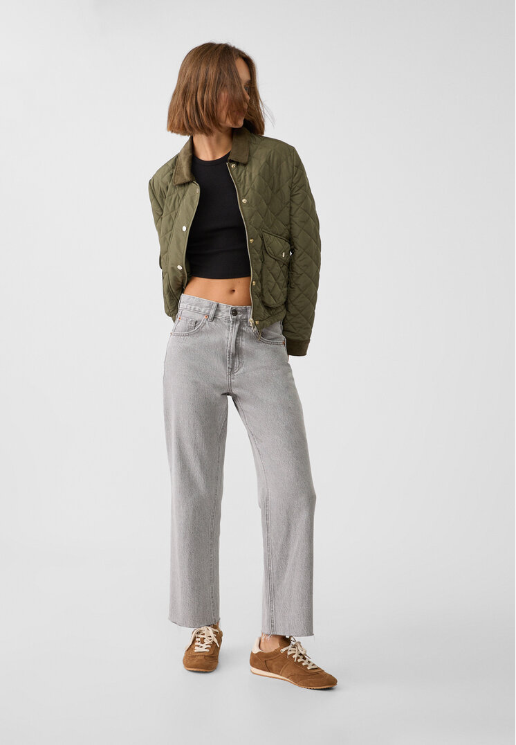 Stradivarius Blugi D96 Straight Fit Cropped Gri Perlat 34