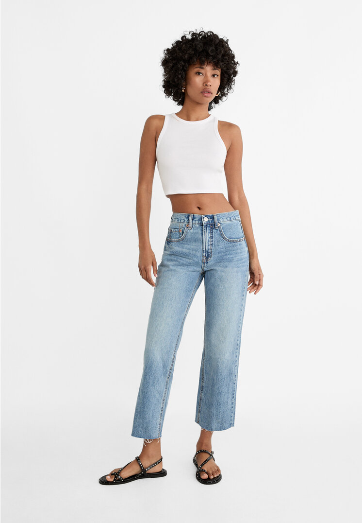 

Stradivarius Cropped-Jeans im Straight-Fit Jeansblau 44