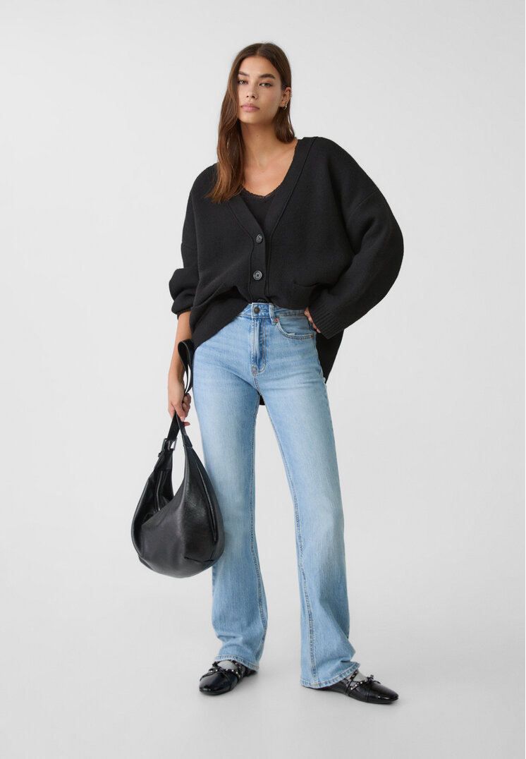 Stradivarius D98 Blugi Straight Fit Cu Efect Vintage Denim Albastru 36
