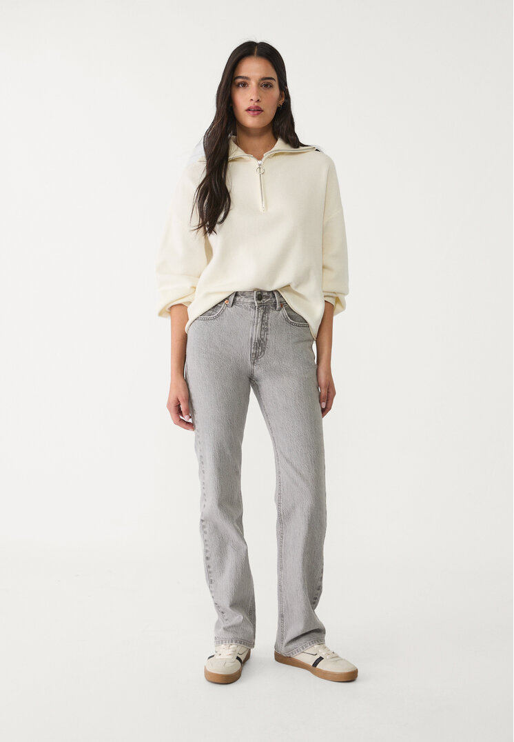 Stradivarius D98 Blugi Straight Fit Cu Efect Vintage Gri Perlat 40