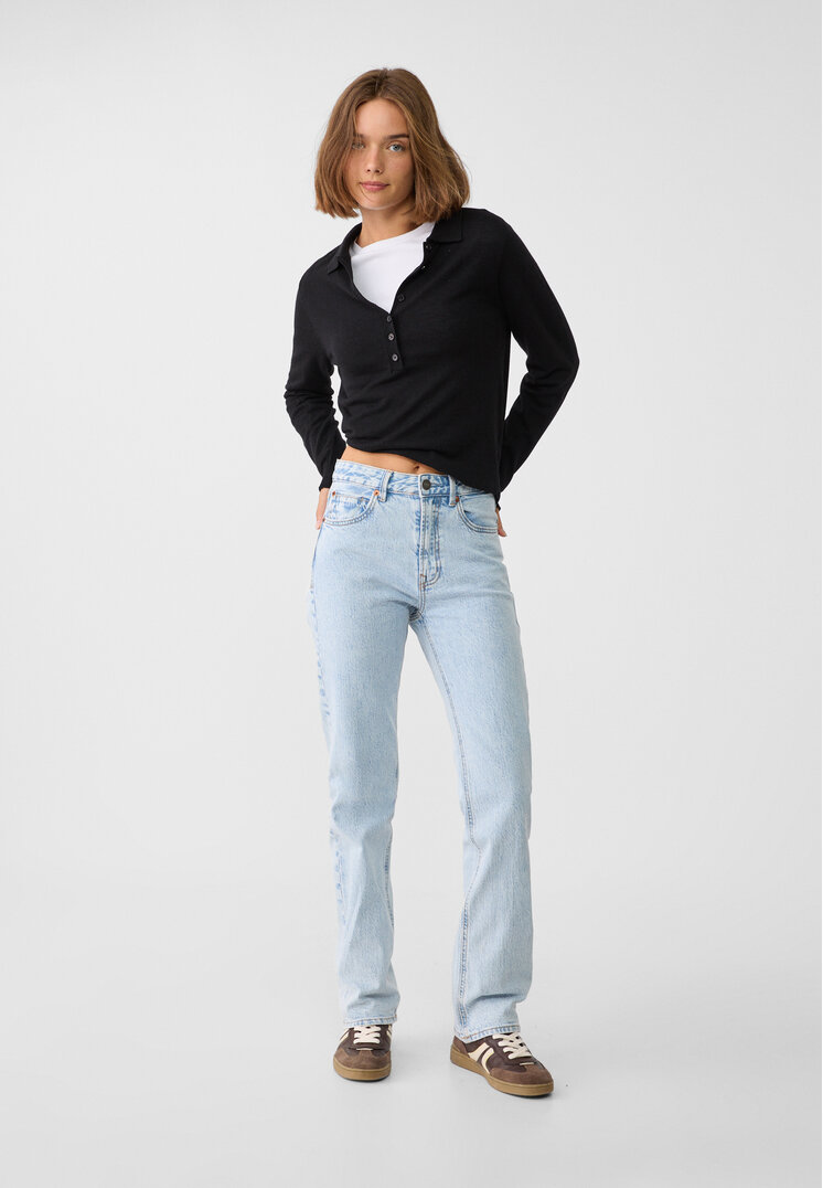 Stradivarius D98 Blugi Straight Fit Cu Efect Vintage Denim 40