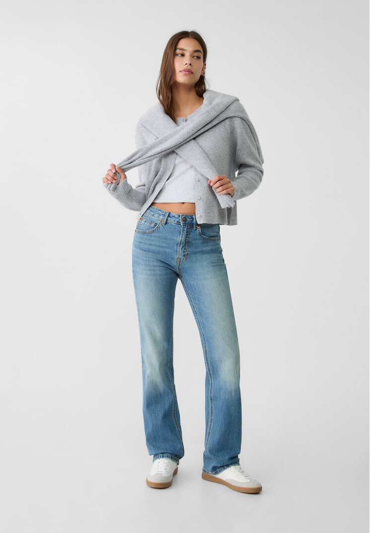 Stradivarius D98 Blugi Straight Fit Cu Efect Vintage Denim Albastru Închis Mediu 44