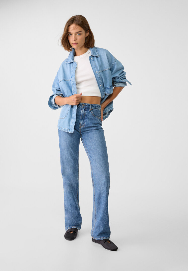 Stradivarius D98 Blugi Straight Fit Cu Efect Vintage Denim 34