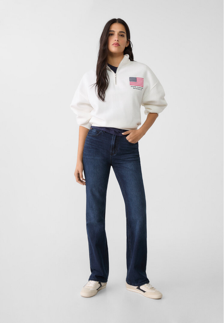 Stradivarius D98 Blugi Straight Fit Cu Efect Vintage Denim Albastru Închis 38
