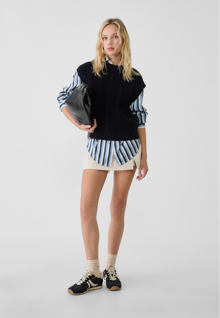 Stradivarius Cable-knit vest  Navy blue L