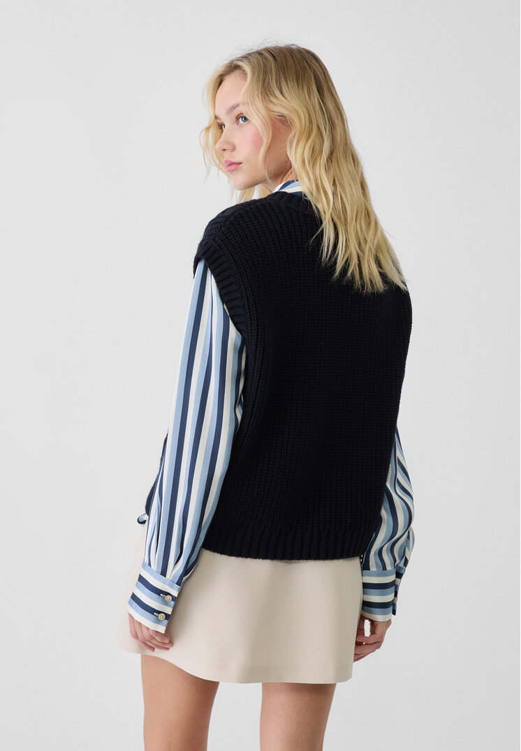 Stradivarius Cable-knit vest  Navy blue L