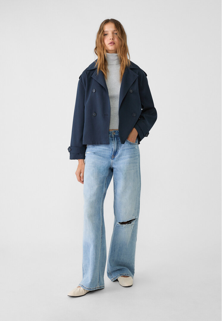 Stradivarius Short trench coat with belt  Navy blue S
