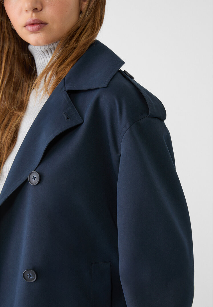 Stradivarius Short trench coat with belt  Navy blue S