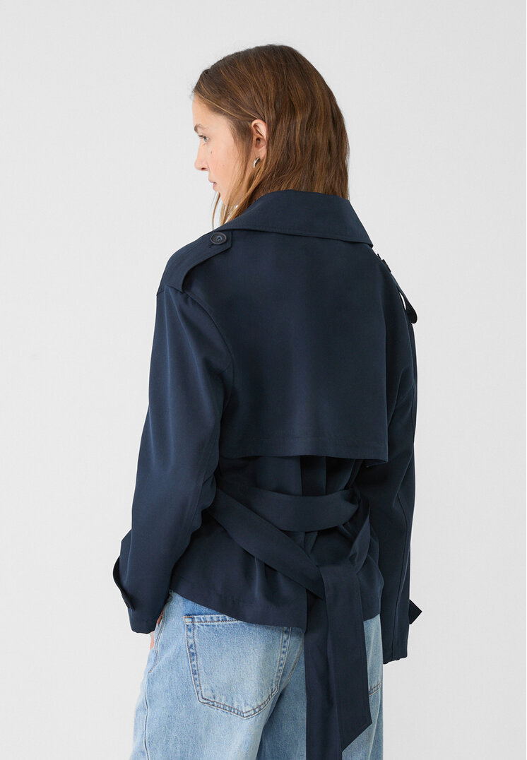 Stradivarius Short trench coat with belt  Navy blue S