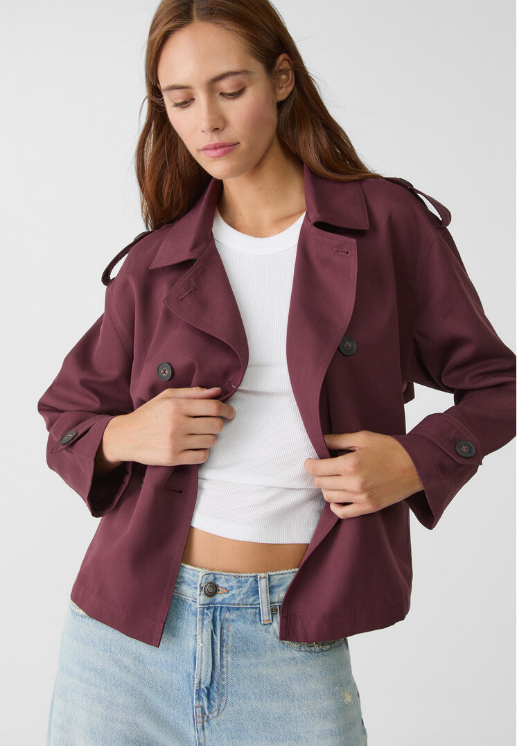 Stradivarius Trenci Scurt Cu Curea Mov M