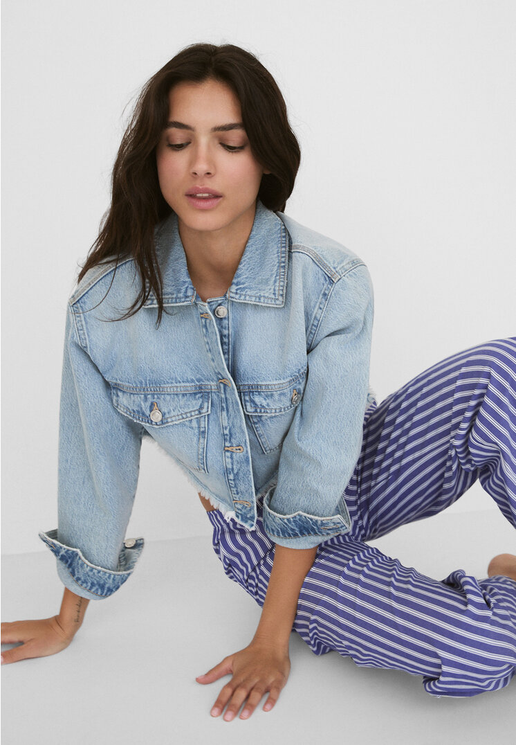 

Stradivarius Cropped-Jeansjacke Jeansblau XL