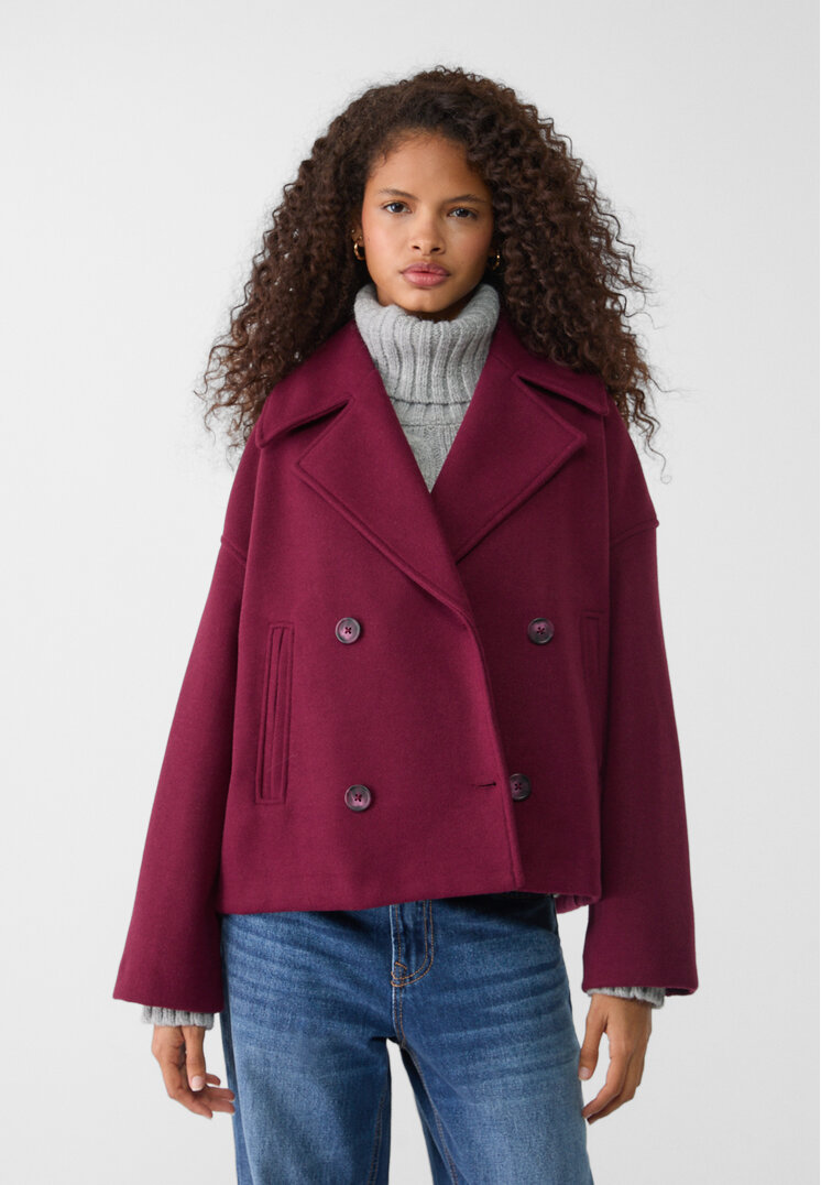 Stradivarius Palton Scurt Petrecut Grena L