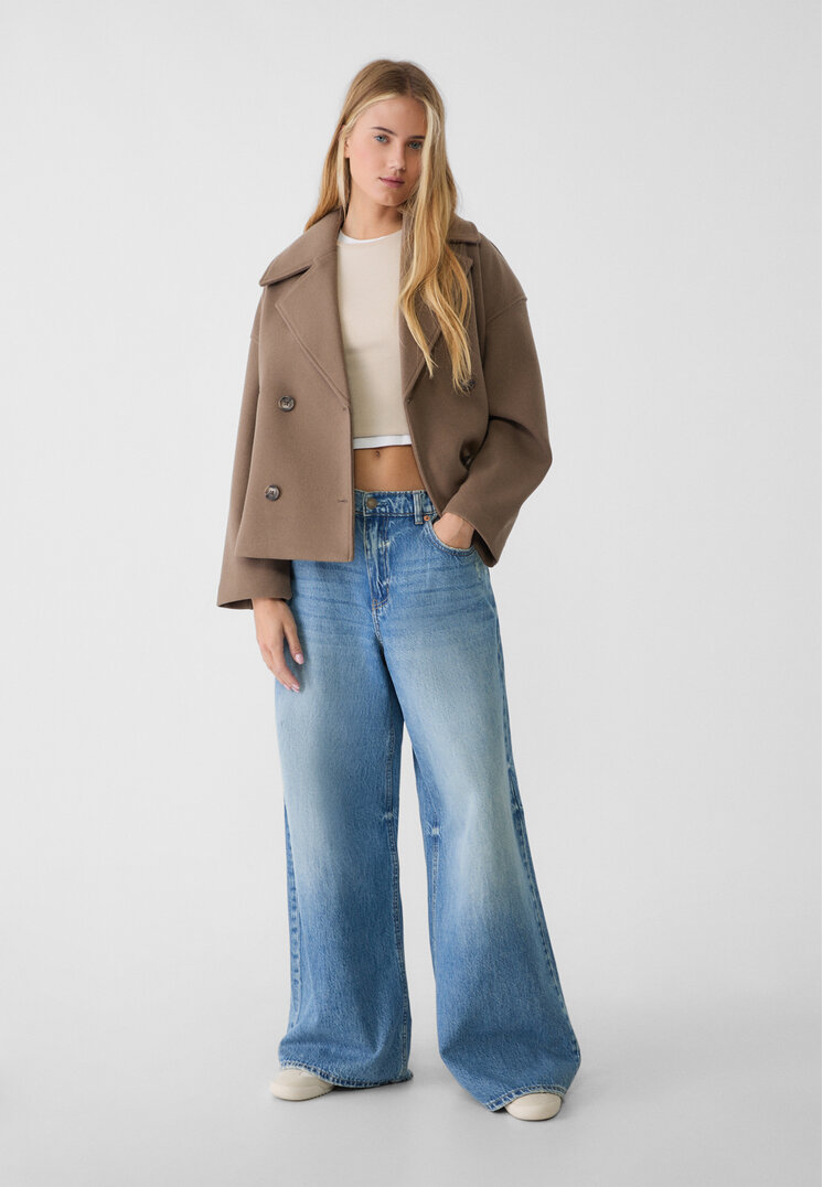 Stradivarius Short double-breasted coat  Brown XS