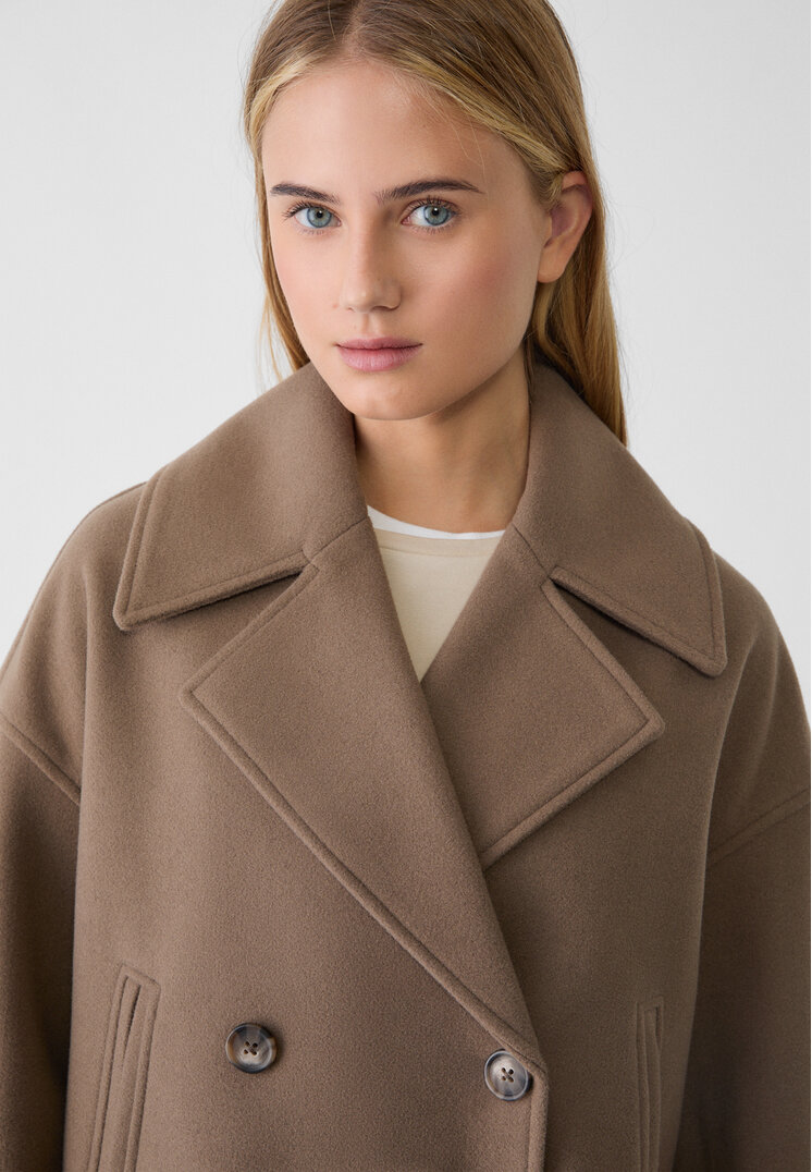 Stradivarius Short double-breasted coat  Brown XS