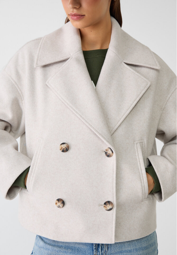 Stradivarius Short double-breasted coat  Ecru L