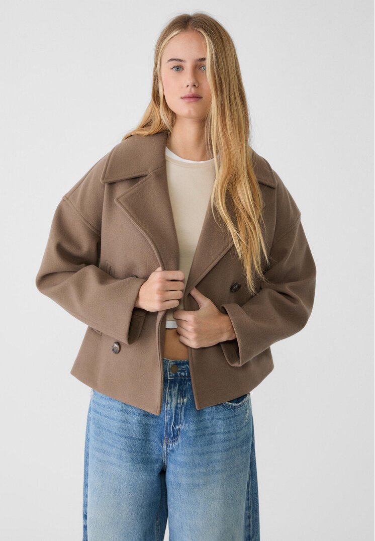 Stradivarius Palton Scurt Petrecut Maro S