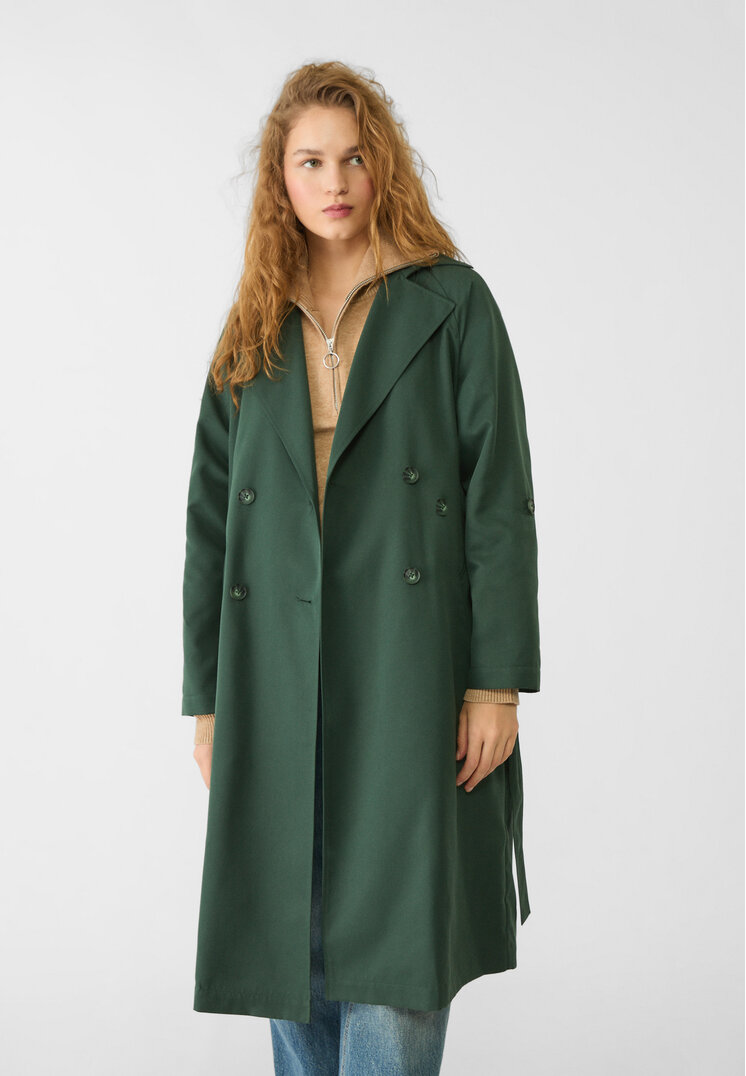 Stradivarius Long flowing trench coat  Bottle green XS