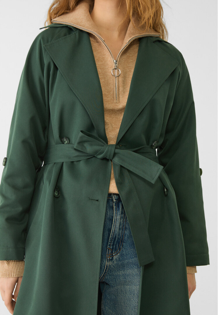 Stradivarius Long flowing trench coat  Bottle green XS
