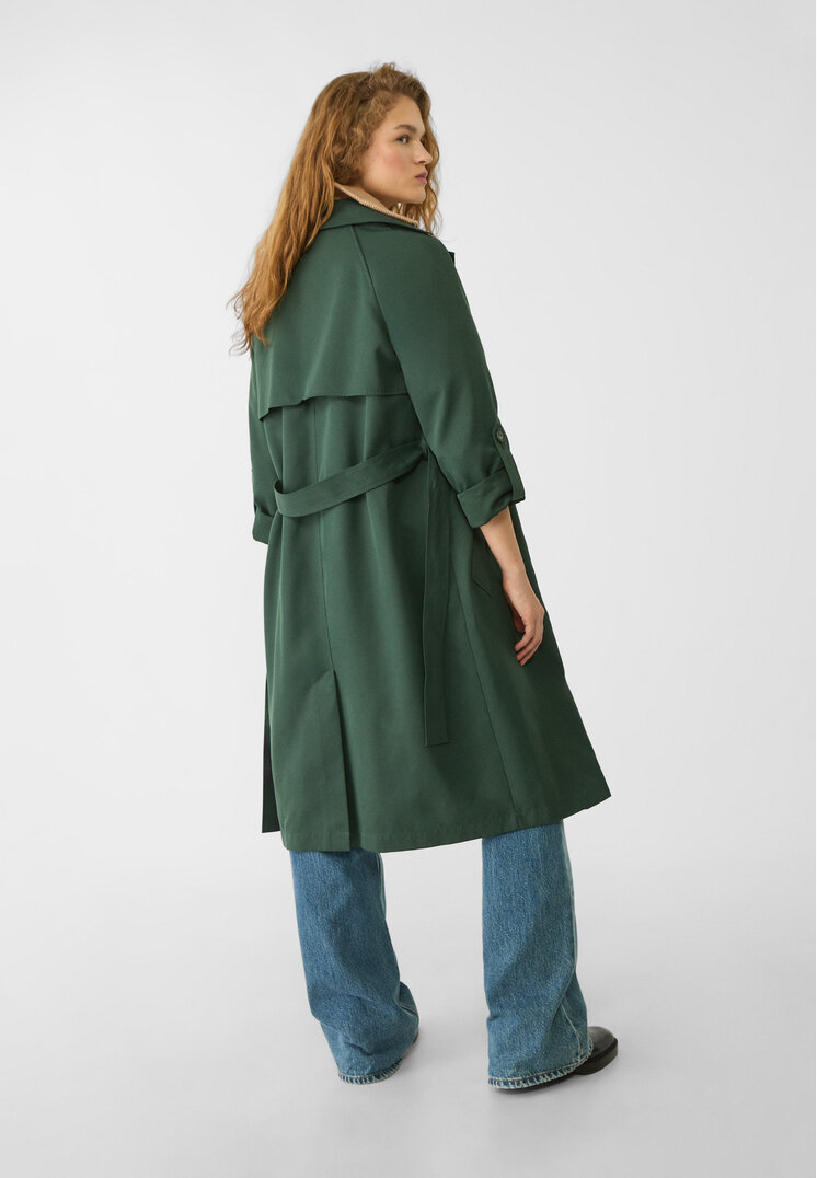 Stradivarius Long flowing trench coat  Bottle green XS