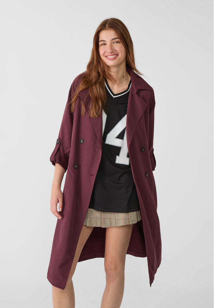 Stradivarius Trenci Lung Fluid Grena M