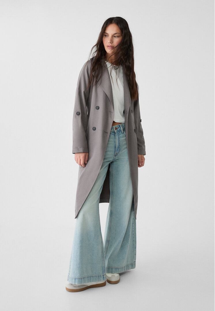

Stradivarius Langer, fließender Trenchcoat Grau M