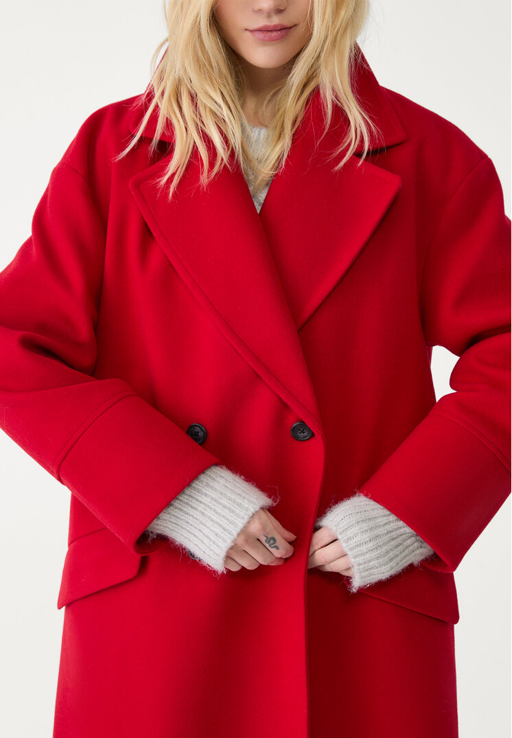 Stradivarius Cappotto lungo oversize Rosso L