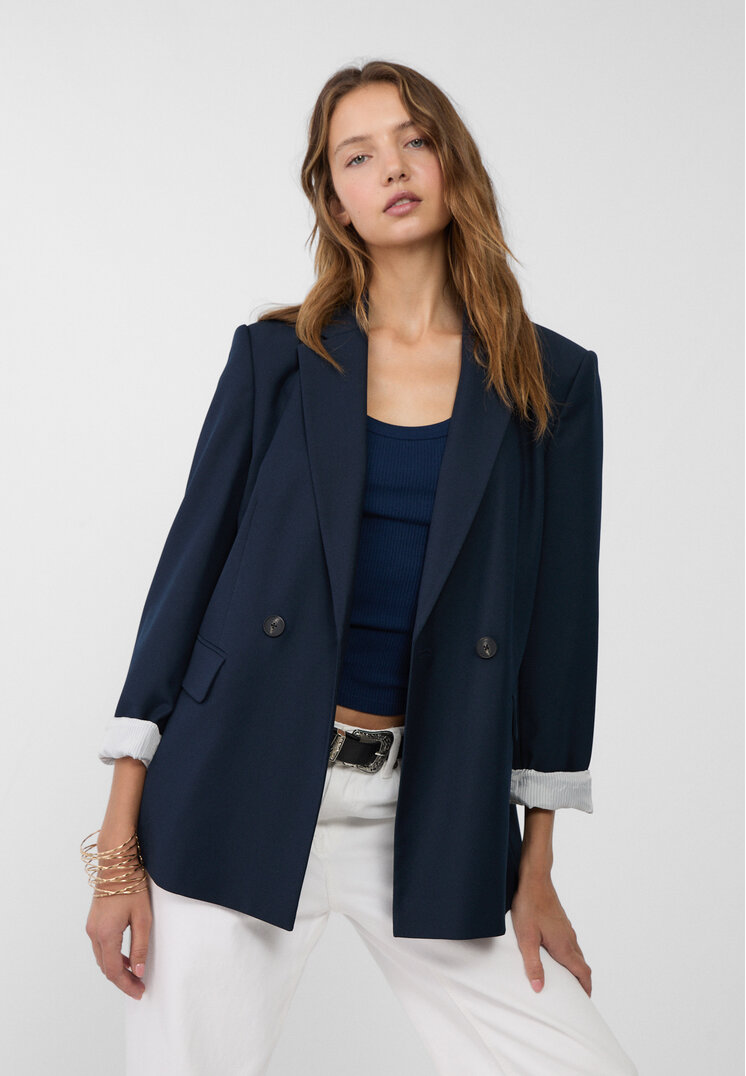 Stradivarius Blazer Slim Fit Petrecut Bleumarin S