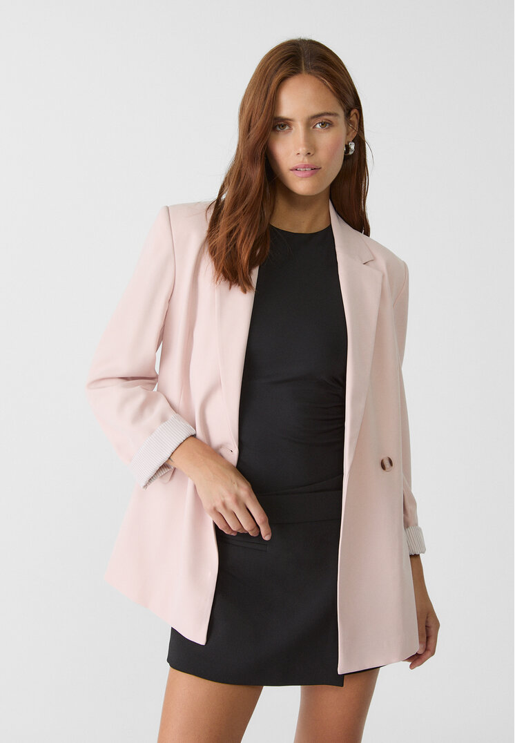 Stradivarius Blazer Slim Fit Petrecut Roz Deschis L