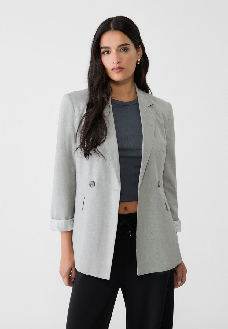 Stradivarius Blazer Slim Fit Petrecut Gris Amestec Xl