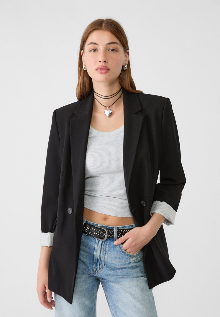 Stradivarius Blazer Slim Fit Petrecut Negru M