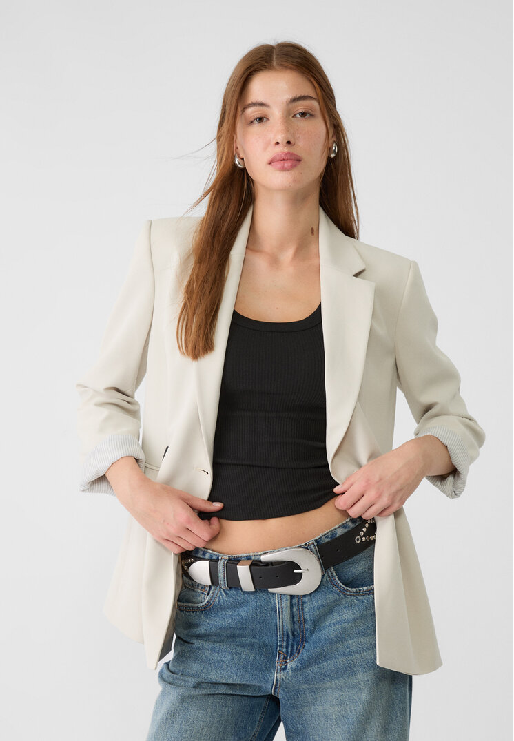 Stradivarius Blazer Slim Fit Petrecut Ecru L