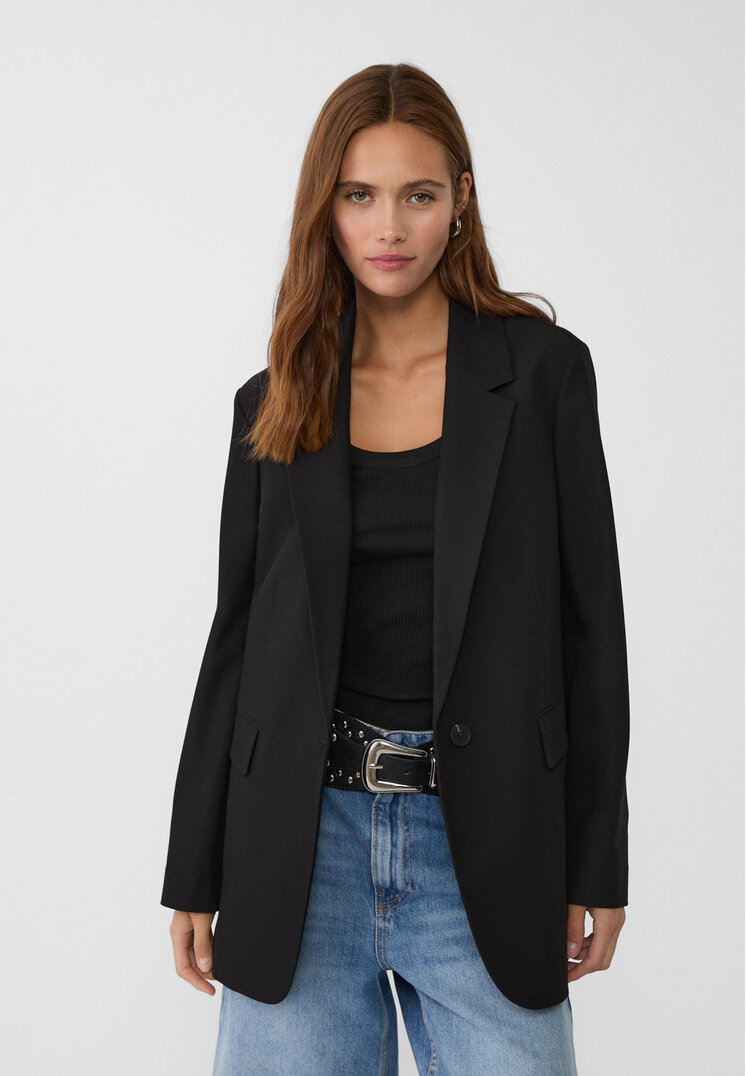 Stradivarius Blazer Regular Fit Negru S