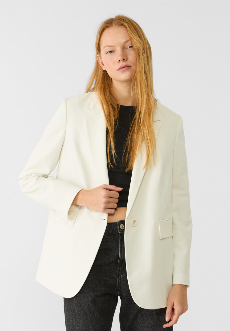 Stradivarius Blazer Regular Fit Ecru S