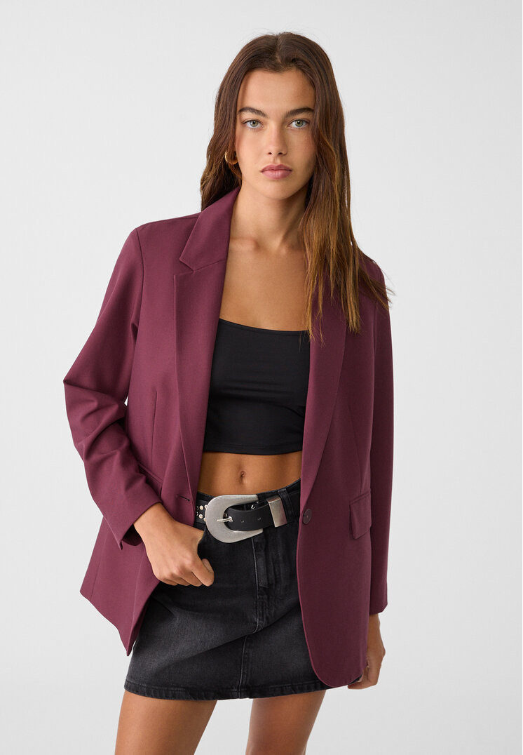 Stradivarius Blazer Regular Fit Grena Xl