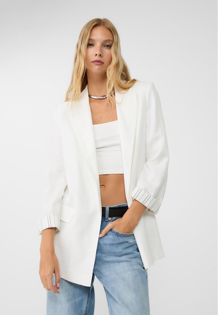 Stradivarius Blazer Deschis Fluid Cu In În Compoziție Ecru Xs