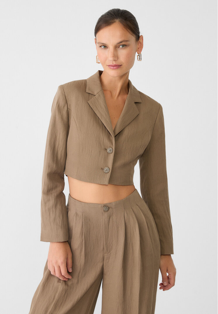 Stradivarius Blazer Scurt Cu Fundă Maro S