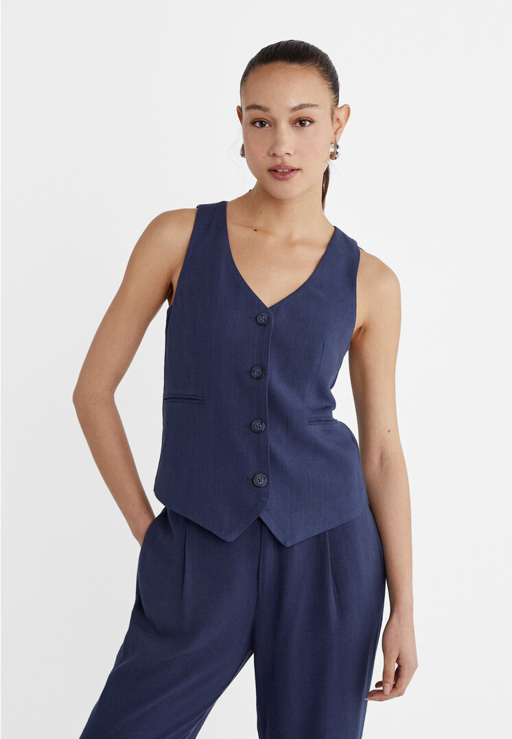 Stradivarius Vestă Cu In Bleumarin Xl