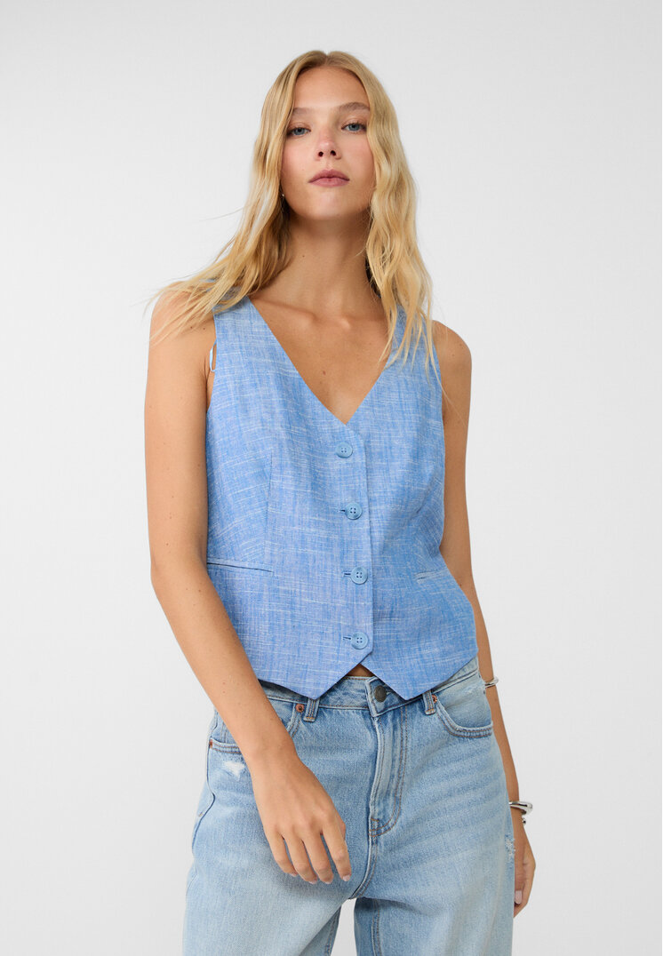Stradivarius Vestă Scurtă Cu In Azulina S