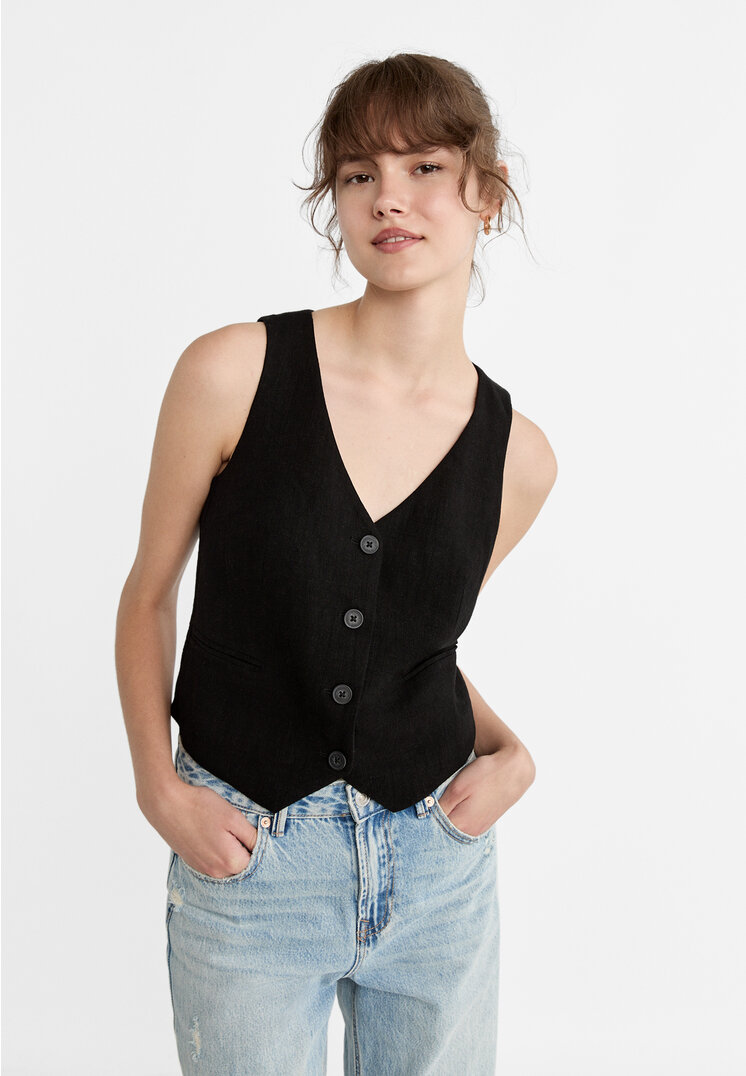 Stradivarius Vestă Scurtă Cu In Negru Xl