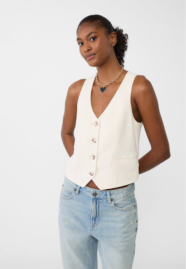 Stradivarius Vestă Scurtă Cu In Piatră Xl